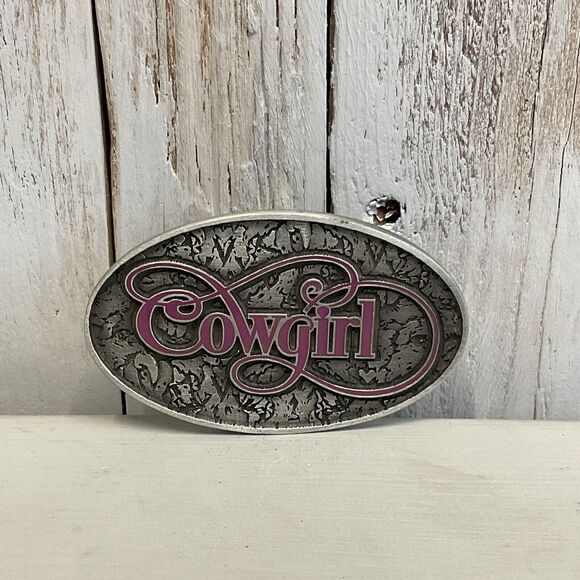 SpecCast Cowgirl Belt Buckle Womens Pewter Oval Western Textured Ladies Rodeo - Picture 2 of 6